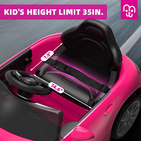 Interior view of 12V Licensed Kids Ride On Electric Car With Remote Control, Pink Battery Powered Toddler Roadster, Bluetooth Music Player.
