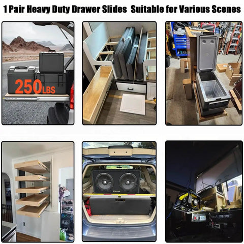 Beefy Heavy Duty Drawer Slides 48 Inch Full Extension Ball Bearing Rails Locking Dresser Glides carrying capacity demonstration