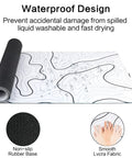 Waterproof White Topographic Gaming Mouse Pad Desk Mat Extra Long 31.5 By 11.8 Inches, non-slip rubber base, smooth surface.