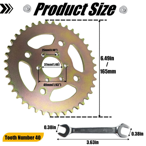 40T Steel Rear Sprocket for Mini Bikes 6 Hole Direct Replacement With Wrench Included, Compatible With CT100U CC100X RB100 B100
