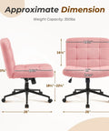 Dimensions of Swivel Criss Cross Legged Office Chair with Wheels, faux fur pink upholstery, armless, height adjustable.