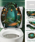Toilet Seat Elongated Resin for Bathroom with forest path design, 40-47cm length, featuring grip-tight bumpers and stainless steel hinges.