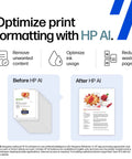 Image showing print formatting optimization with HP AI, displaying improvements before and after using HP AI technology.