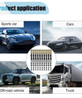 100 Piece Automotive Screws And Bolts Kit For Engine Under Cover Splash Shield Guard And Fender Liner Push Retainer Clips U Nuts And Plastic Rivet Fasteners For Car Body Repair shown with various vehicle applications including sports cars, cars, off-road vehicles, and trucks.