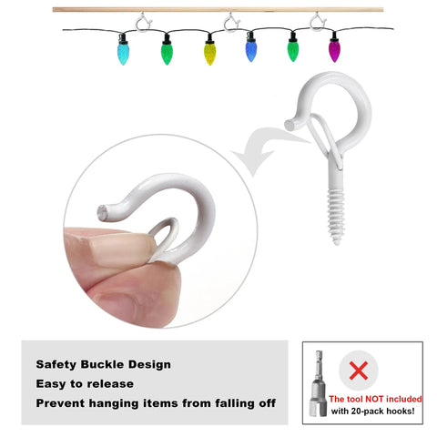 Heavy Duty White Screw In Cup Hooks 2.2 Inch Pack Of 20 For Hanging Plants Outdoor String Lights Patio Wall Wood Fence Or Deck Mounts Anti Rust Finish