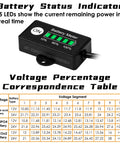 Mini LED Battery Indicator For DC 12/24V Lifepo4 Batteries With Five Column Green LED Gauge Battery Power Monitor For Golf Carts Forklifts And Equipment Auto Recognizes 12V Or 24V And Shows Twenty Percent Increments on black housing