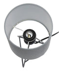 Top view of 13.5 Inch Down To The Wire Metal Table Lamp With Gold Base And White Fabric Shade, highlighting bulb holder and wires.