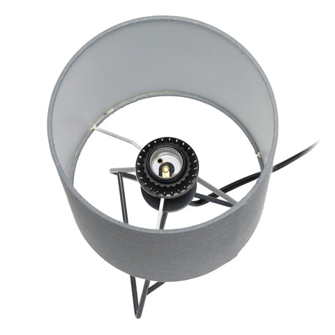 Top view of 13.5 Inch Down To The Wire Metal Table Lamp With Gold Base And White Fabric Shade, highlighting bulb holder and wires.
