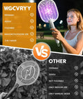 Woman using Electric Fly Swatter Zapper Racket 4000V With 1800mAh Rechargeable Battery Dual Modes 5 Layer Safety Mesh