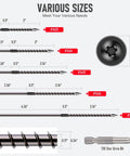 Various sizes of Heavy Duty Washer Head Wood Screws Size 14 By 3 Inch Structural Lag Fasteners for timber projects.