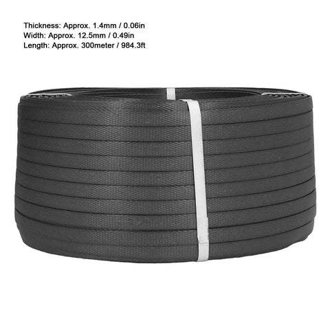 Heavy Duty Manual Packing Strap For Industrial Baler Gear Tough As Nails Pp Plastic Strapping Rope With Beefy Locking Tension Black Packaging Tape One Full Roll 12.5mm wide