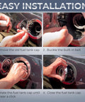 Four-step installation guide for Fuel Cap Replacement Built To Last For 2003 2018 Jeep Wrangler JK TJ Liberty Cherokee and more.