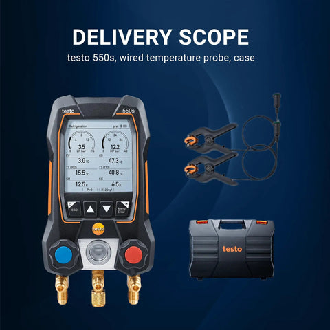 AC Manifold Gauge Gear For HVAC With Bluetooth, Pro Grade Recharge Kit, And 2 Wired Temperature Probes, Superheat And Subcooling Readouts For Air Conditioning, Refrigeration, And Heat Pumps. Testo 550s kit and case