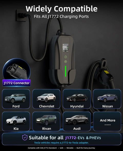 Haul Ready Level One And Two Ev Charger With Nema 620 Plug Brings Serious Amps At Sixteen Power Rating ETL Certified J1772 Cable installed on wall.