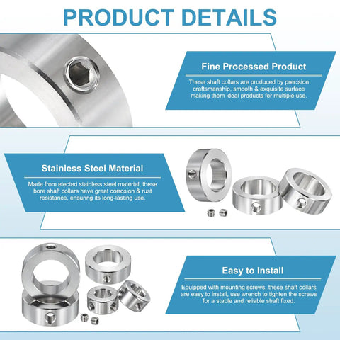 Product details of Stainless Steel Shaft Collar Set, 4 Pack, 16mm Inner Diameter, 28mm Outer Diameter, 12mm Thick, Single Hole Bore, Locking Collars