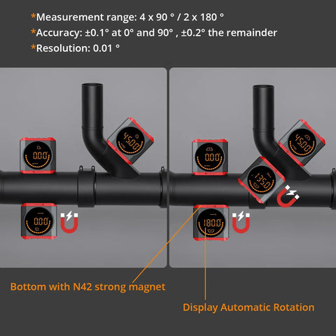 Pro Digital Angle Finder With Led Rechargeable Level Magnetic Base Waterproof Bevel Gauge Inclinometer on pipe with digital display.