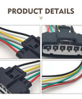 Close-up of Two Pack Six Pin Throttle Body Pigtail Connector For TPS Sensor, 6-wire harness plug, black with colored wires.