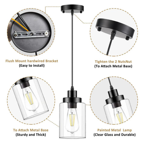 Flush mount bracket and components of Industrial Pendant Lighting Set With Clear Glass Shade for easy installation.