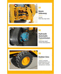 Compact Backhoe Loader With Front End Loader And Rear Excavator features boom sideways, hydraulic automatic transmission, rubber tires