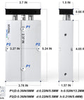Heavy Duty 32mm Bore 25mm Stroke Double Rod Double Acting Aluminum Pneumatic Air Cylinder With 1/8 NPT Port front and side view