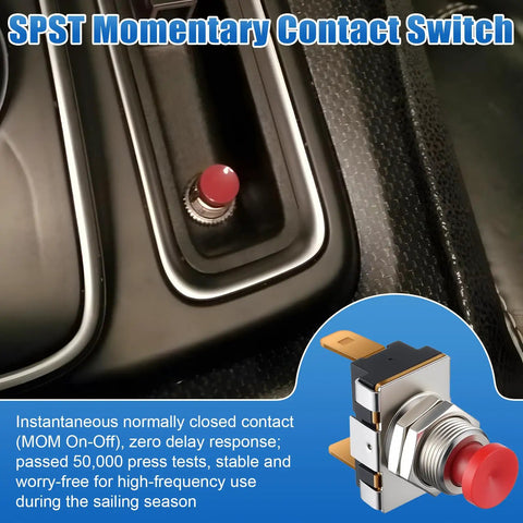 Marine Boat Horn Button Switch 12V 24V Dual Voltage SPST Momentary Red Push On Off Button with Screw Terminals, installed view
