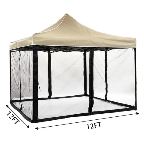 12x12 Gazebo Mosquito Netting Universal Replacement Four Panel Mesh Screen Walls With Double Zippers For Patio Garden Deck And Backyard Canopies Fits Most 12x12 Gazebos Net Only Black