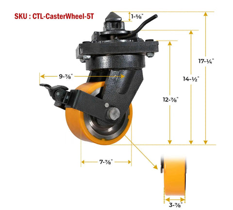 Four Pack 8 Inch ISO Shipping Container Caster Wheels With Brakes 11000 Lbs WLL Per Wheel Swivel Plate With Twist Lock Beefy