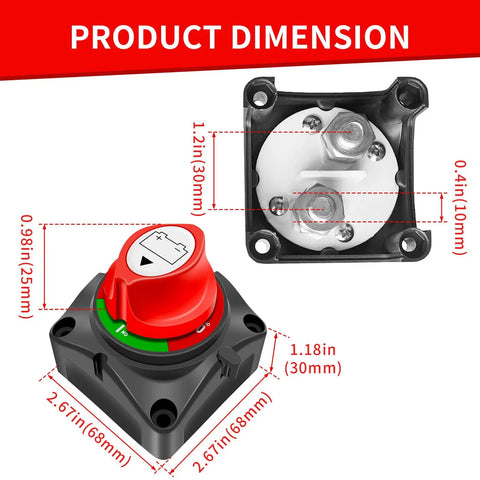 Built Tough Battery Disconnect Switch 12V To 48V DC 275A Waterproof Master Isolator dimensions diagram