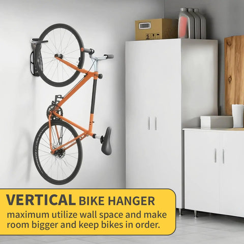 Heavy Duty Vertical Bike Rack Wall Mount For Garage Space Saving Indoor Bike Holder installed with bike attached