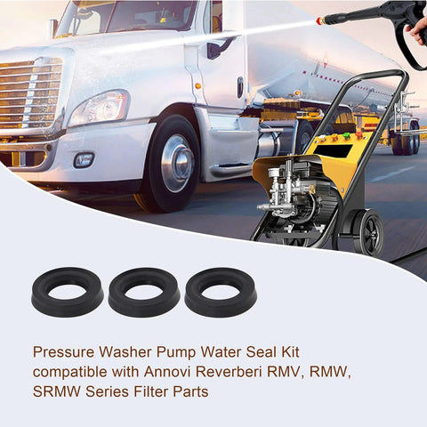 Three black seals from Pressure Washer Pump Water Seal Kit 70-464 42122 3 Pack Compatible With Annovi Reverberi RMV RMW SRMW SRMV
