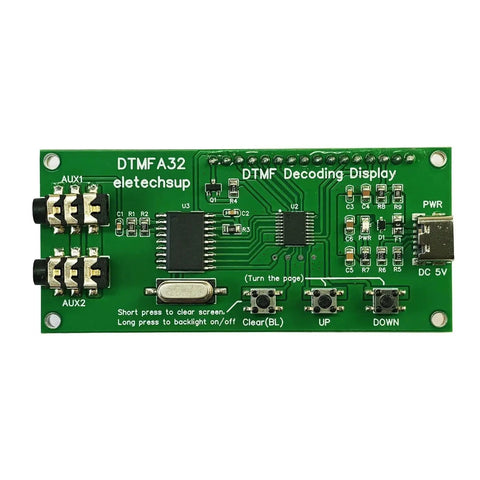 MT8870 DTMF Decoder LCD Display Module with dual AUX ports and power input, designed for audio processing.