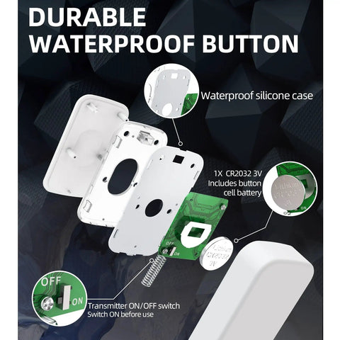 Exploded view of waterproof button components for Wireless Doorbell For Home With Hearing Impaired Friendly Design.