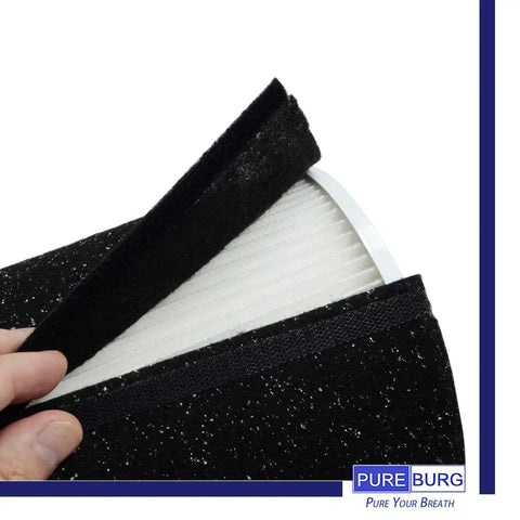 Close-up of Premium H13 True HEPA Replacement Filter Kit For Hunter HP400 Air Purifier showing HEPA filter and carbon pre-filter