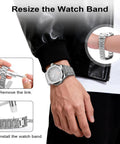 Watch Link Removal Kit With Six Extra Pins And Hammer For Easy Bracelet Removal And Band Size Adjustment in use to adjust watch band