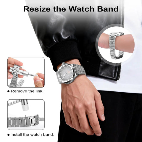 Watch Link Removal Kit With Six Extra Pins And Hammer For Easy Bracelet Removal And Band Size Adjustment in use to adjust watch band
