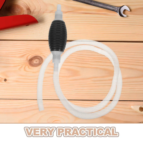 Handy Plastic Manual Oil Pump For Fast Fluid Transfer And Gas Refueling Made Easy Like A Motorbike with clear hose.