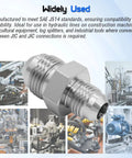 Hydraulic Hose Connector One Half Inch Male JIC 37 Degree Flare To Three Eighths Inch Male JIC Adapter For Leak Free Quick Connect Hydraulic Systems Straight Fitting High Flow Durable Steel, shown with industrial uses