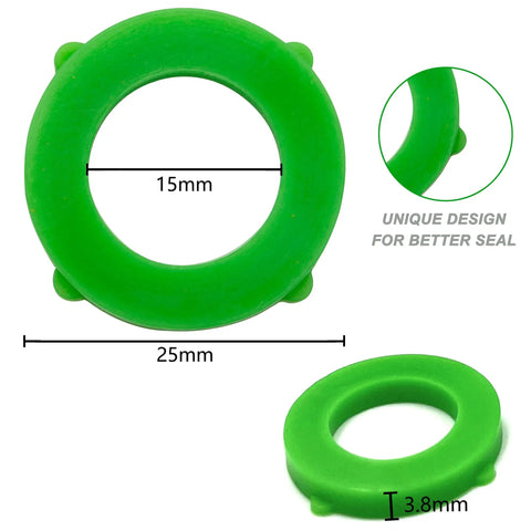 Green Silicone Washer Gasket Pack Of 20 For 3/4 Inch Garden Hose Fittings And Nozzles, Leak Proof Seals, 25mm OD, 15mm ID