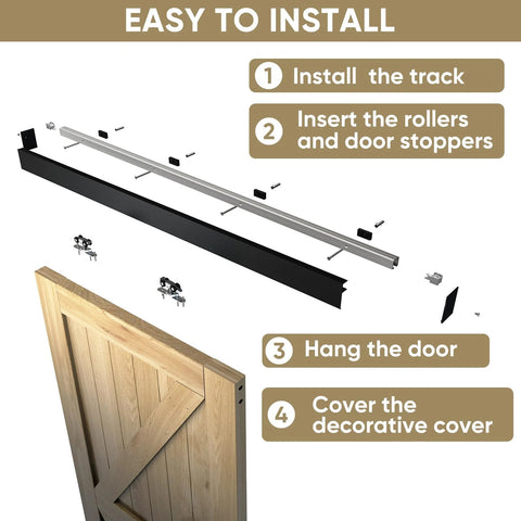 Installation guide for Six Foot Barn Door Hardware Kit Black Aluminum Box Rail Sliding Track for interior single wooden door
