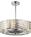 Hand Cut Crystal Drum Fandelier Ceiling Fan With Remote, Polished Chrome Frame, 6 Light LED Setup, elegant design view.