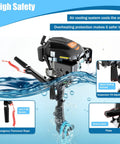 6HP 4-Stroke Outboard Motor For Small Boats, 140cc Short Shaft With Tiller, highlighting safety features and cooling system