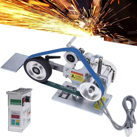550W Commercial Belt Sander Polisher With Brushless Motor, 1x30 Inch Bench Grinder For Metal And Wood, detailed view with belt.