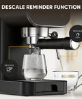 Descale reminder feature on Straight Out The Coffeehouse, Espresso Maker With Auto Milk Frother And Touchscreen Controls.