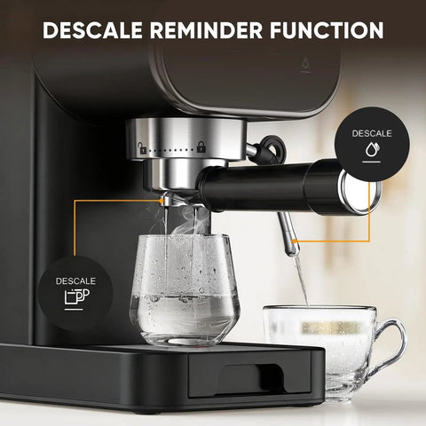 Descale reminder feature on Straight Out The Coffeehouse, Espresso Maker With Auto Milk Frother And Touchscreen Controls.