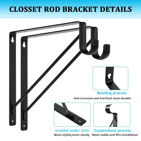 Heavy Duty Closet Rod Brackets Four Pack Wall Mount Shelf Supports Crafted From Cold Rolled Steel, showcasing details and features.