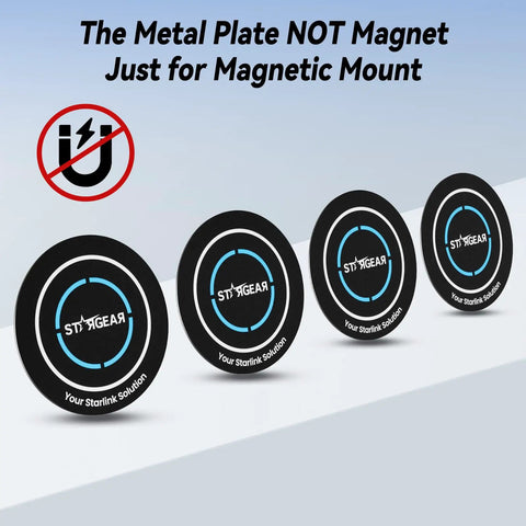 Heavy Duty Four Pack Starlink Mini Gen 3 Magnetic Mount Plates With Rock Solid Self Adhesive Metal Backing For Vehicles Glass Or Aluminum Cab Roofs No Sweat Satellite Dish Setup, round black plates.