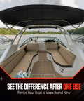 Boat with clean deck showing Powerful Deck Cleaner For Boats With Non Skid Formula And EVA Foam Safe Action Tough On Stains