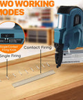 Cordless 2in1 Brad Nailer And Stapler, 18 Gauge Electric Power Tool With 2x2.0Ah Batteries, showcasing single/contact firing knob for versatile use.
