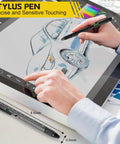 Person using a Fathers Day Gift For Dad And Men 9 In 1 Multitool Pen With LED Light Stylus Ruler Bubble Level Bottle Opener Screwdrivers And Ballpoint Pen Handy Gadget For Work Home And DIY Lovers on a tablet