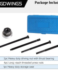 Long Reach Harmonic Balancer Installer Kit For Ford Crankshaft Pulleys 5 Piece Pulley Puller Set with storage case and components.